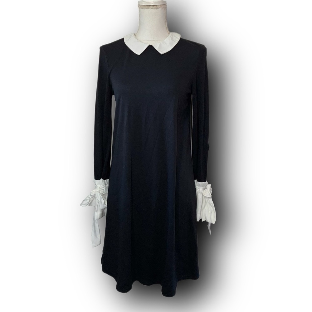SugarLips Black & White Collared Midi Dress Goth Alt Whimsigoth Fall Academia